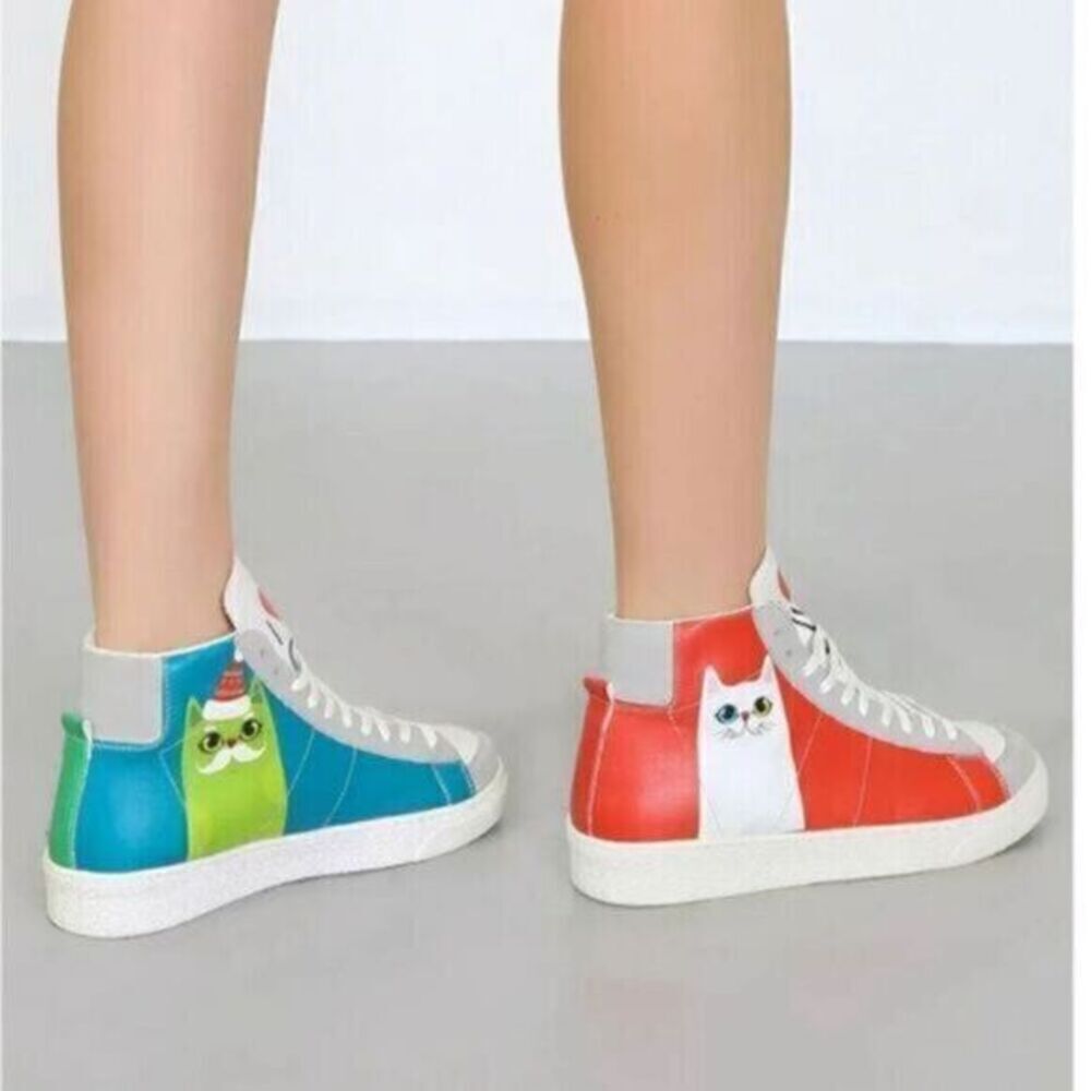 NWT Women’s High Tops I Love Cats White Red Blue Fashion Sneakers - Size 37/7